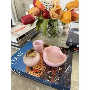 Alfredo Barbini Italy Murano Glass Pink Gold Smoking Set Lighter Ashtray Bowl